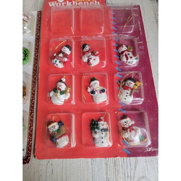 Miniature snowflake candy cane snowman face ornament Xmas set glitter - Picture 8 of 9